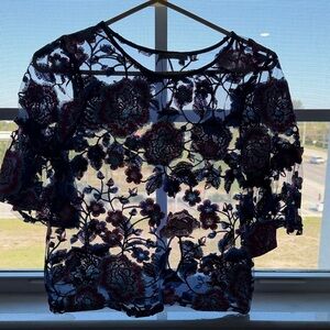 Zara Black Floral Lace Blouse